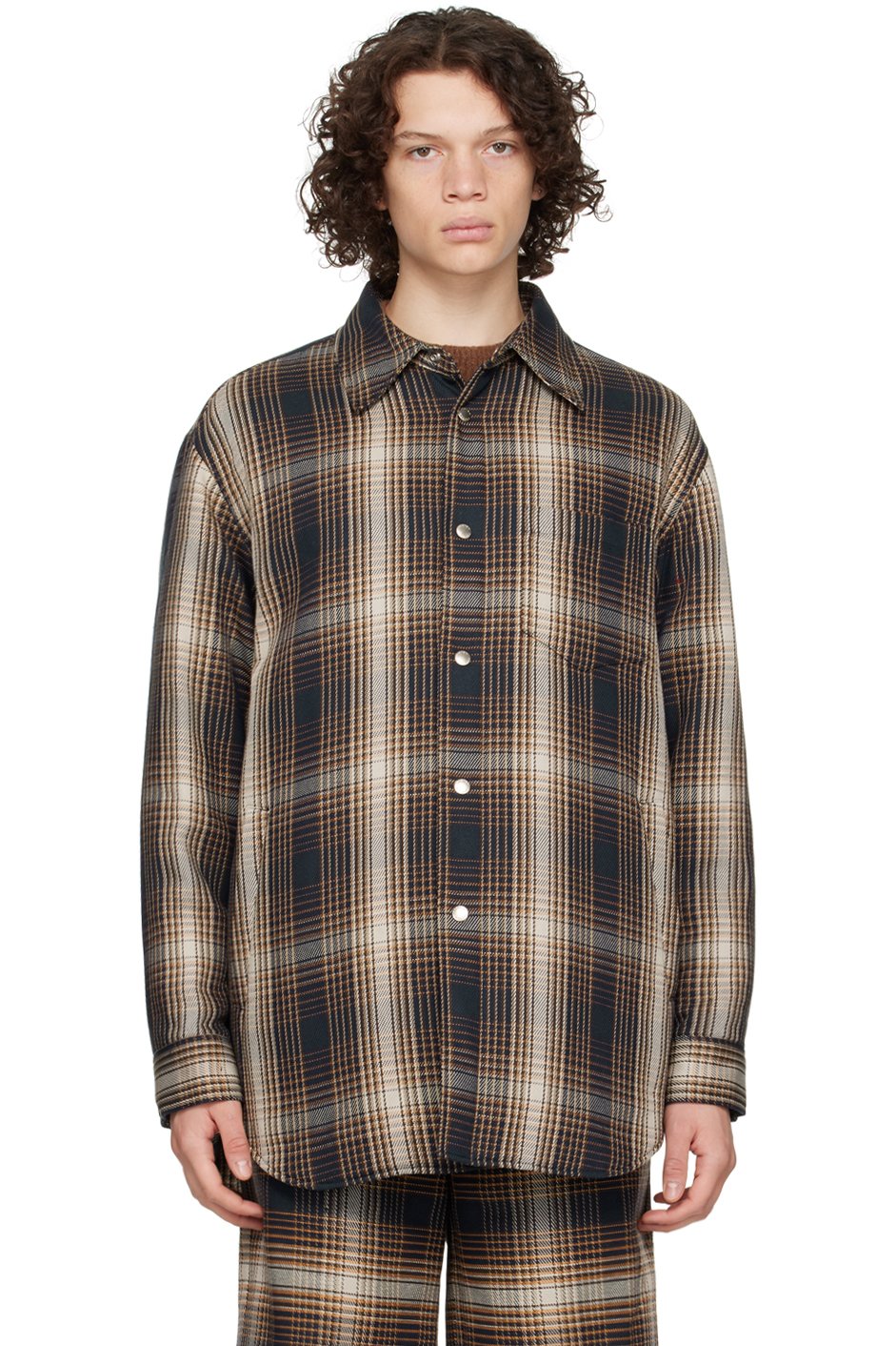System - Navy & Brown Padded Shirt