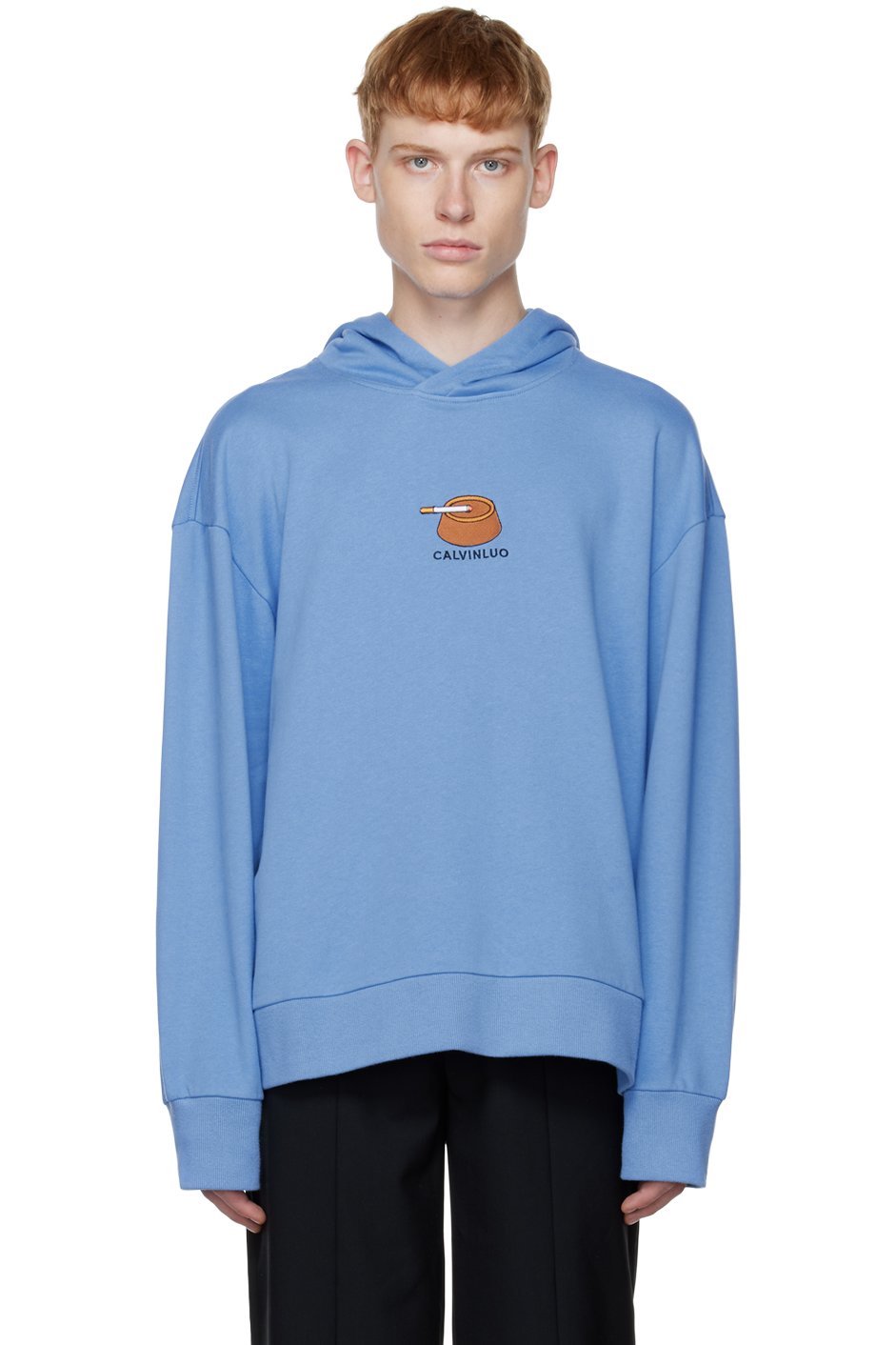 CALVINLUO - Blue Embroidered Hoodie