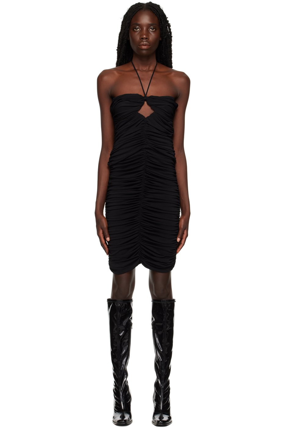 Magda Butrym - Robe midi noire à découpe circulaire ruchée