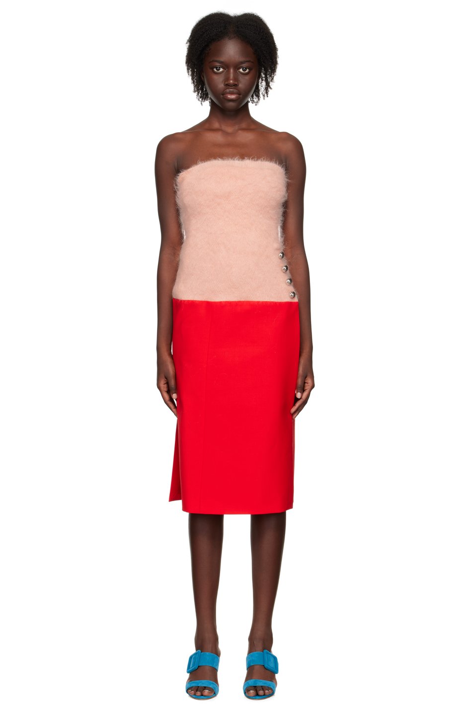 Rabanne - Robe midi rose et rouge à panneaux