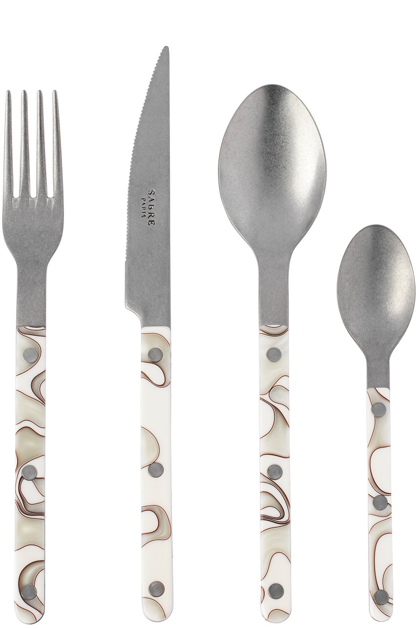 Sabre - Ensemble de couverts rétro blanc cassé, 24 pièces - Bistrot