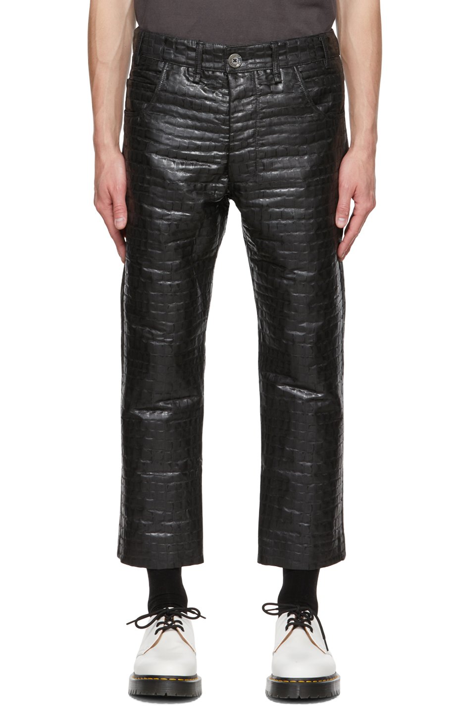 Song for the Mute - Black Matelassé Faux-Leather Pants