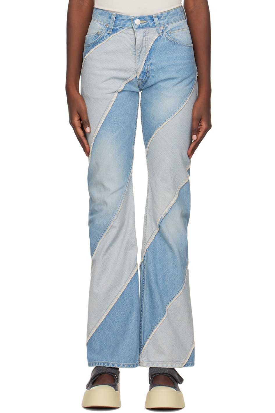 PERVERZE - Jean asymétrique bleu en denim exclusif à SSENSE