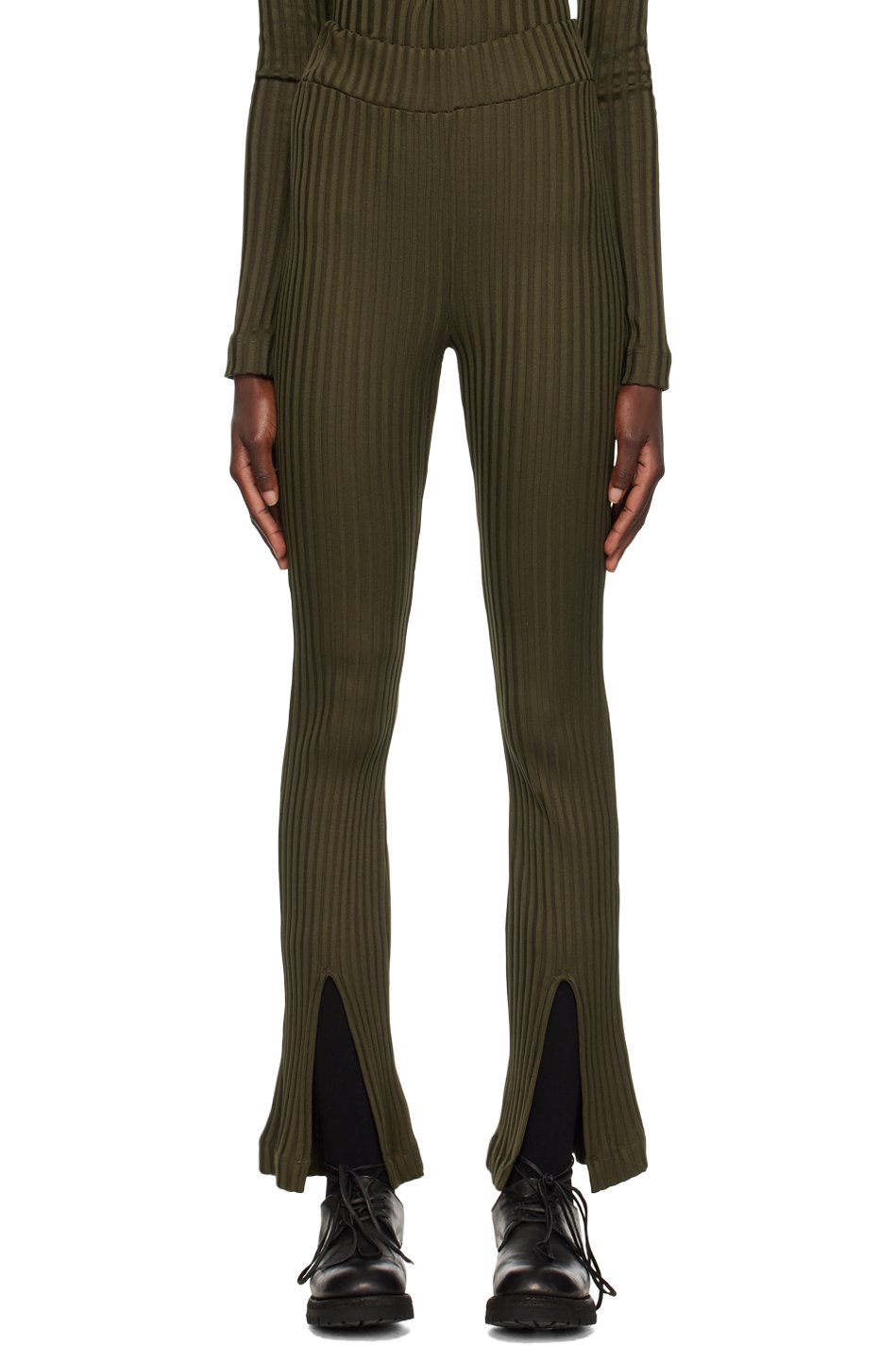 Elleme - Pantalon kaki à revers fendus