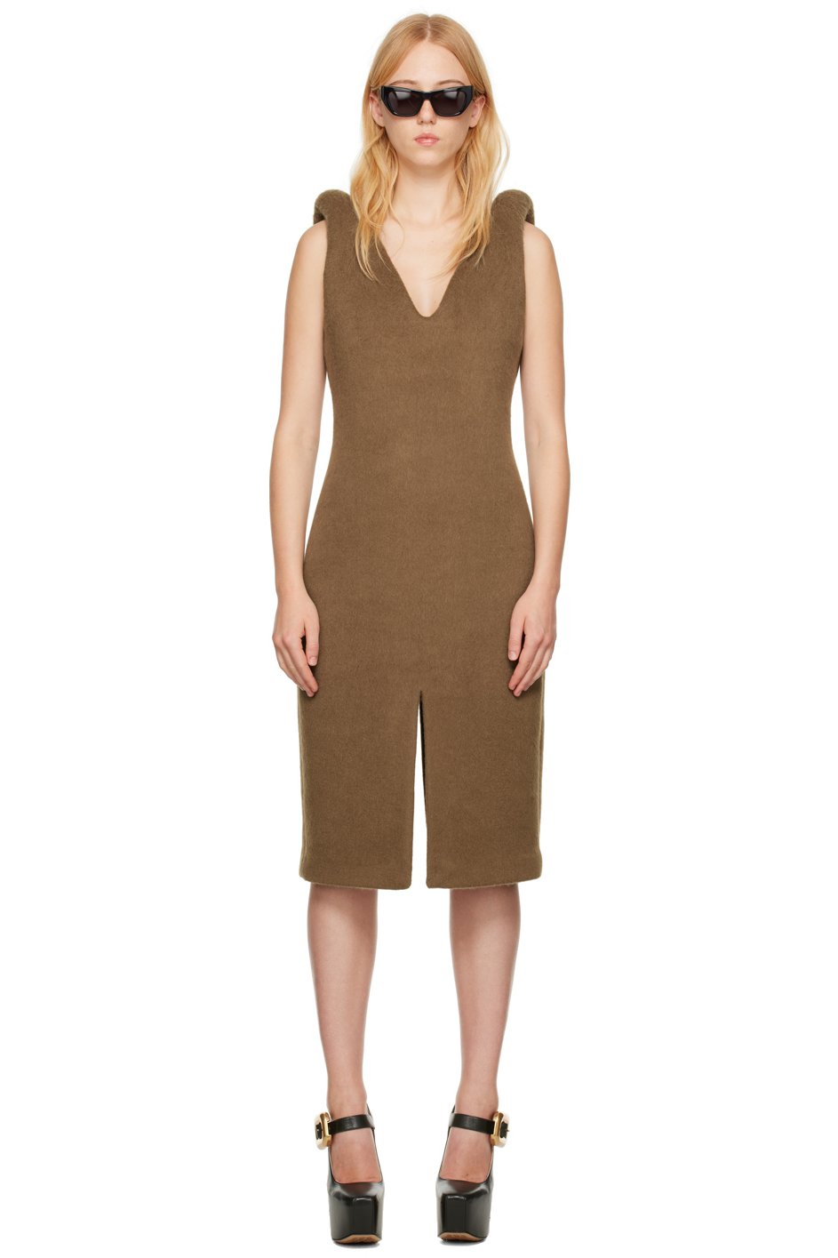 Bottega Veneta - Robe midi brune à col en V