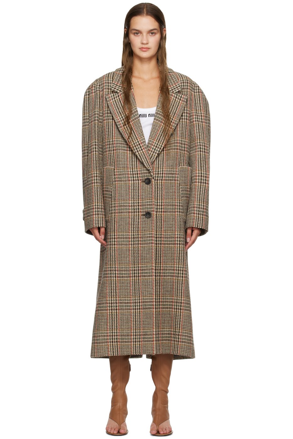 Miu Miu - Manteau beige à carreaux