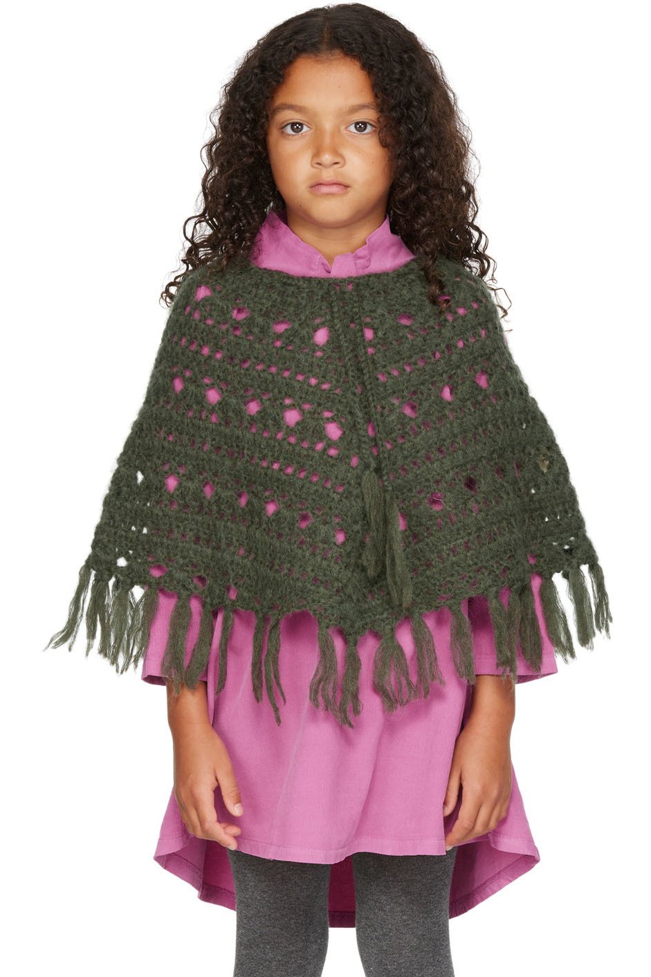 Longlivethequeen - Enfant | Poncho kaki crocheté à la main