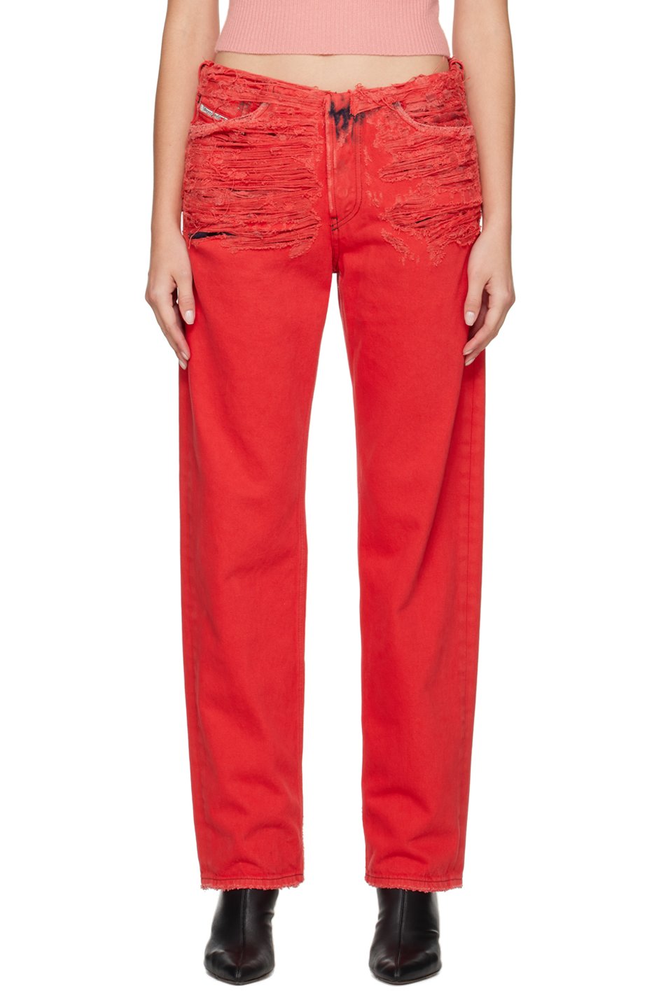 Diesel - Jean rouge à effet usé