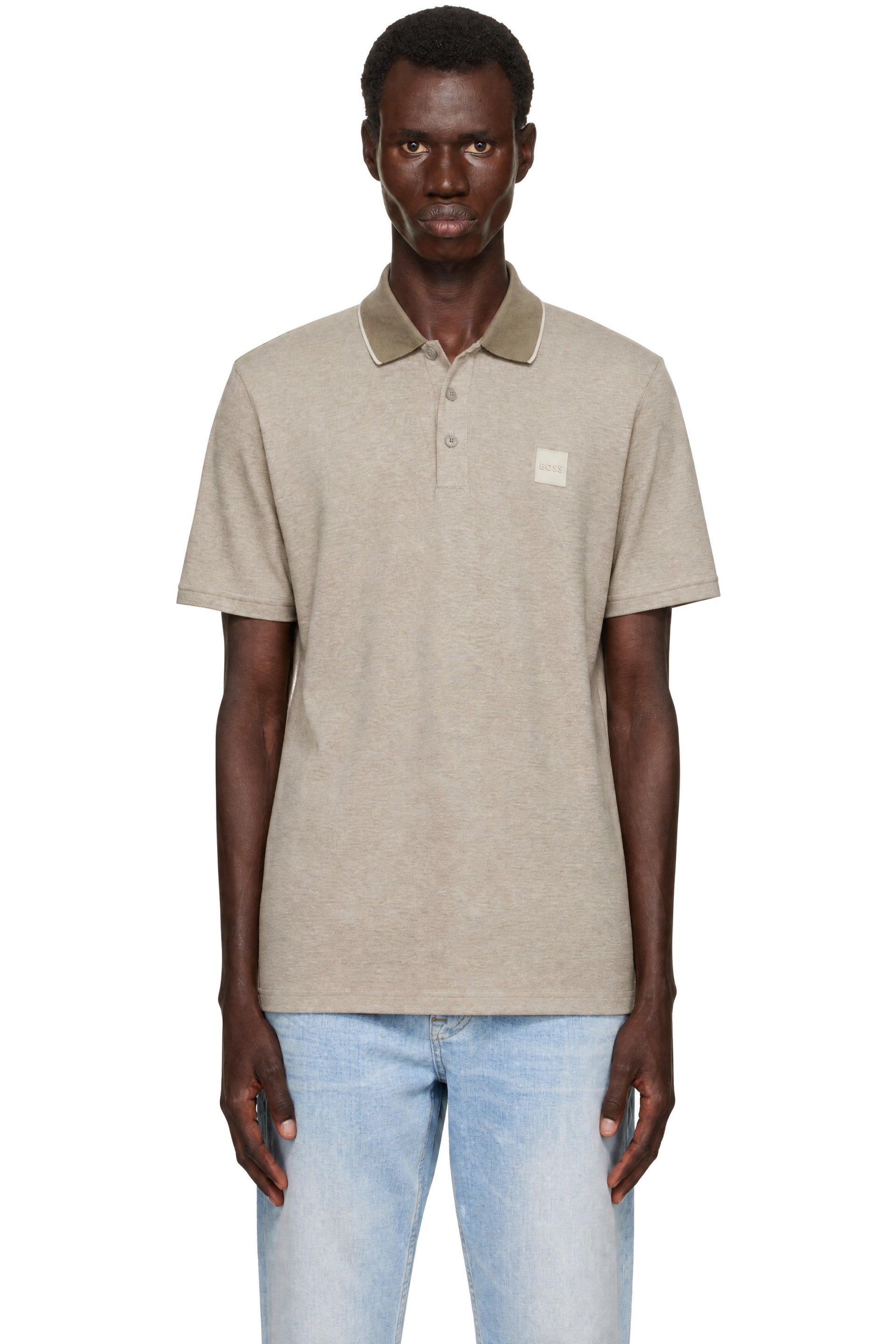 BOSS - Beige Cotton Pique Logo Patch Polo