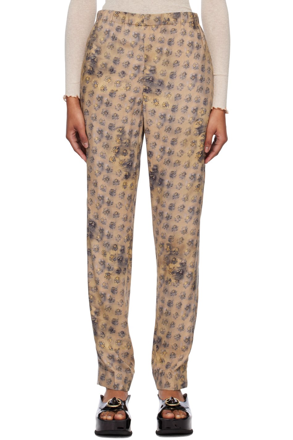 Acne Studios - Pantalon beige à motif fleuri