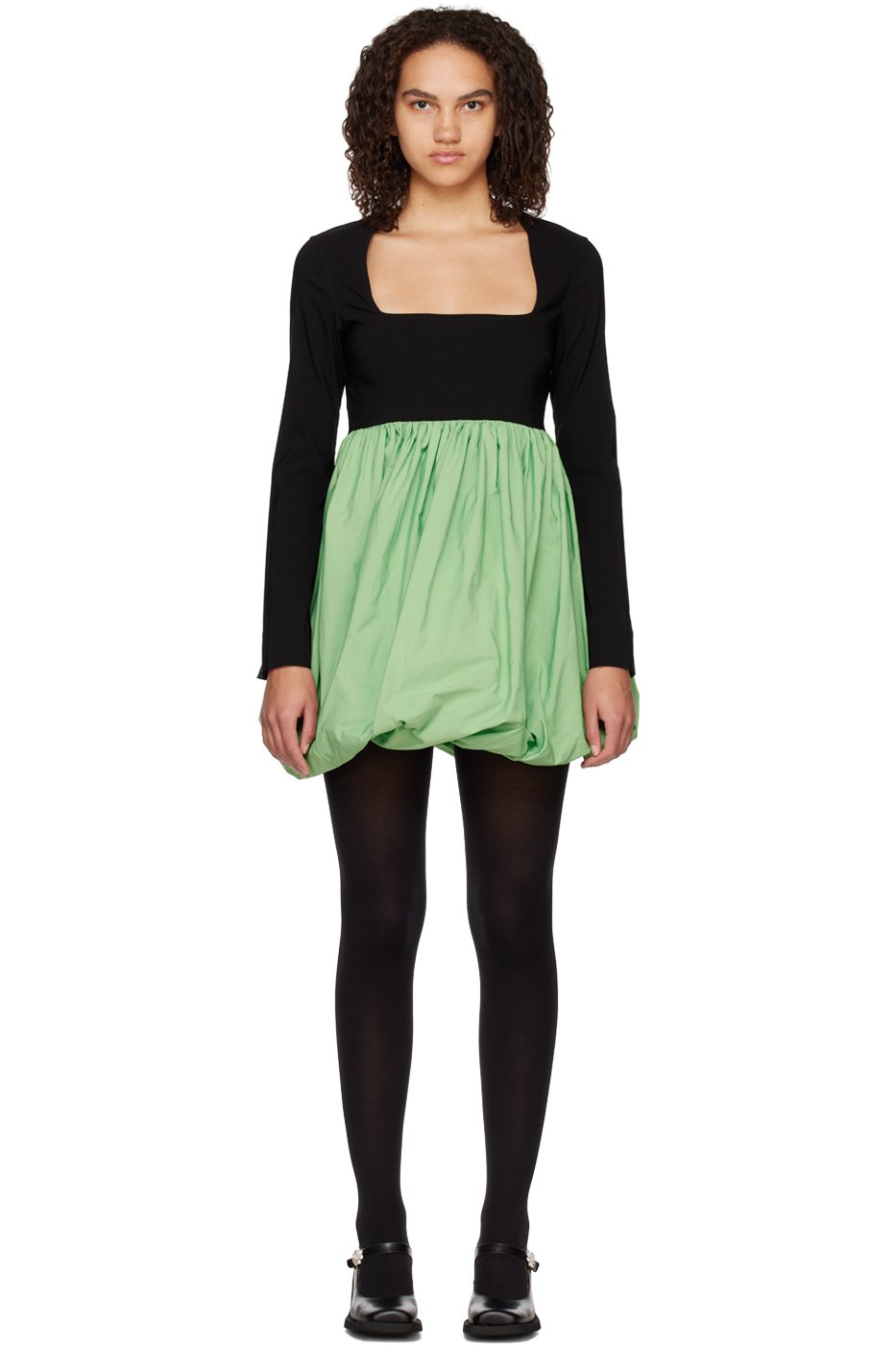 GANNI - Robe courte bouffante noir et vert