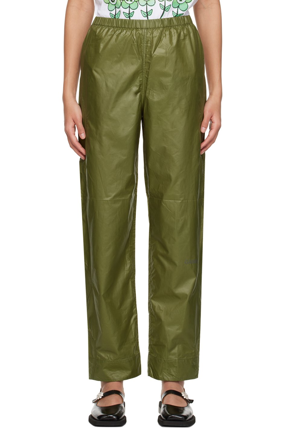 GANNI - Pantalon kaki à taille élastique