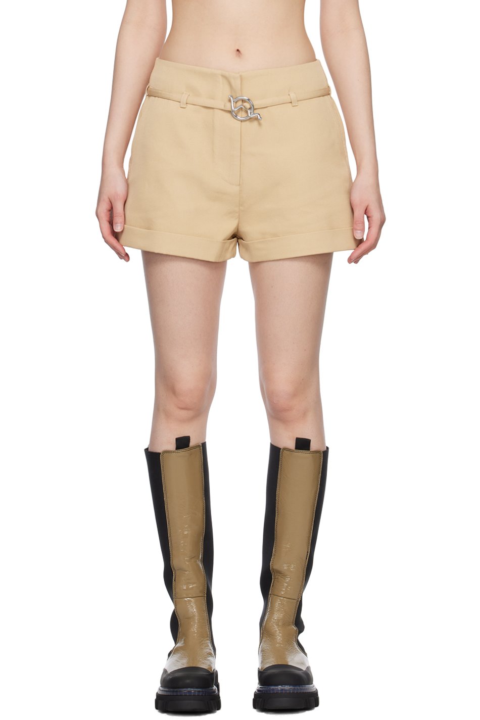GANNI - Short kaki à ceinture