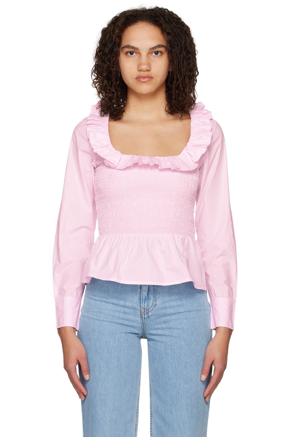 GANNI - Chemisier rose à smocks