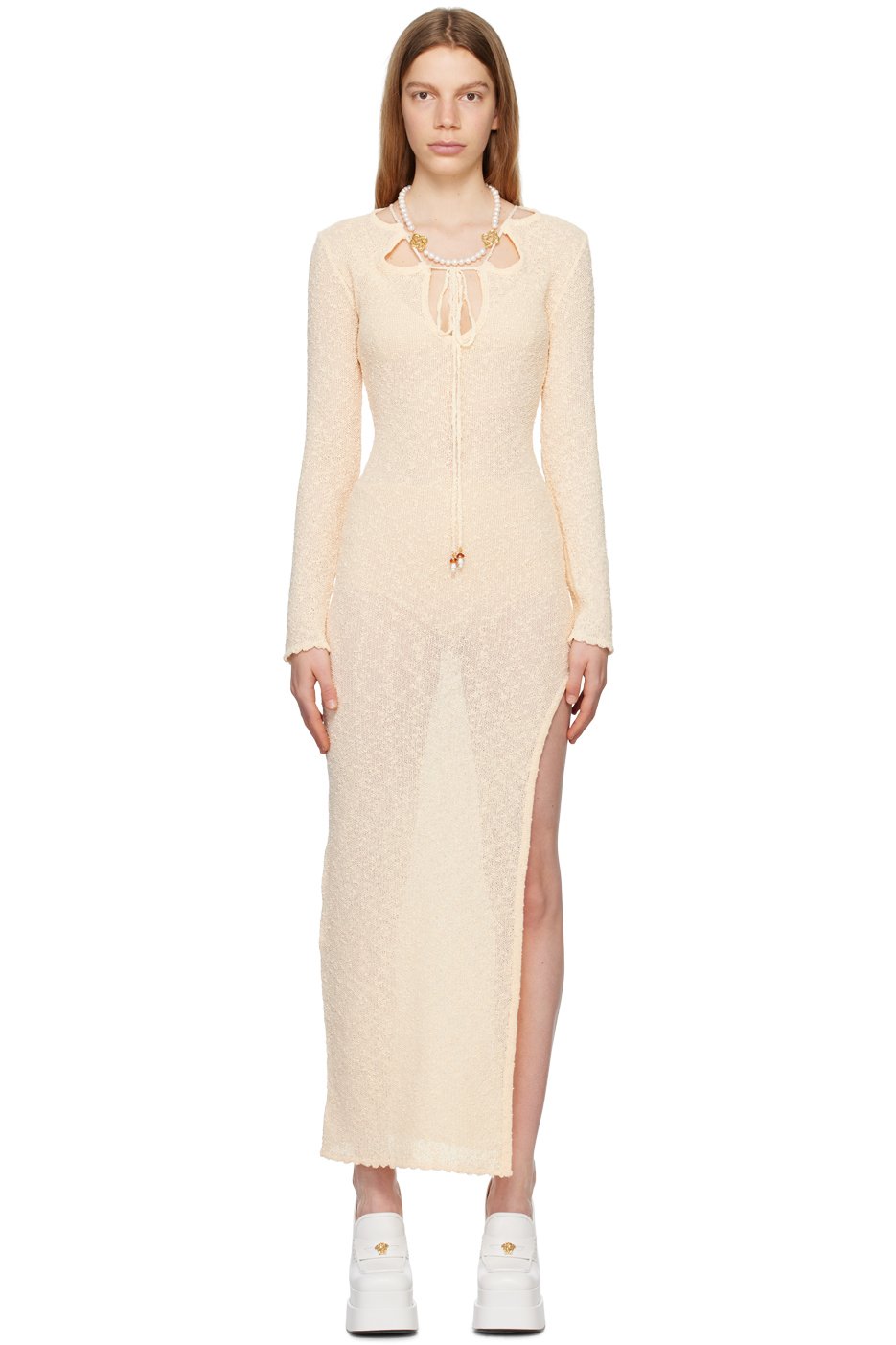 Casablanca - Robe longue blanc cassé à découpe