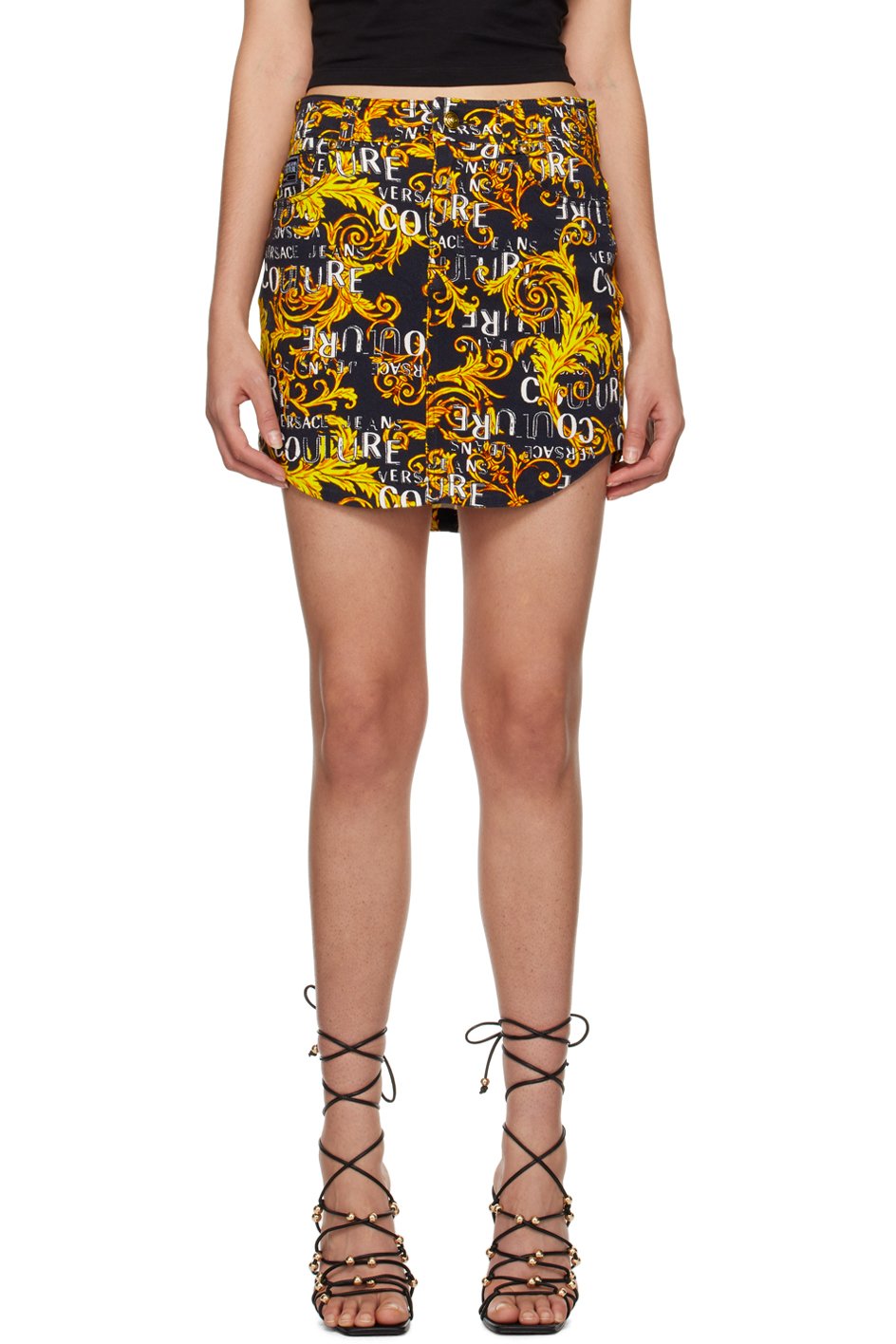 Versace Jeans Couture - Minijupe noire en denim à motif imprimé