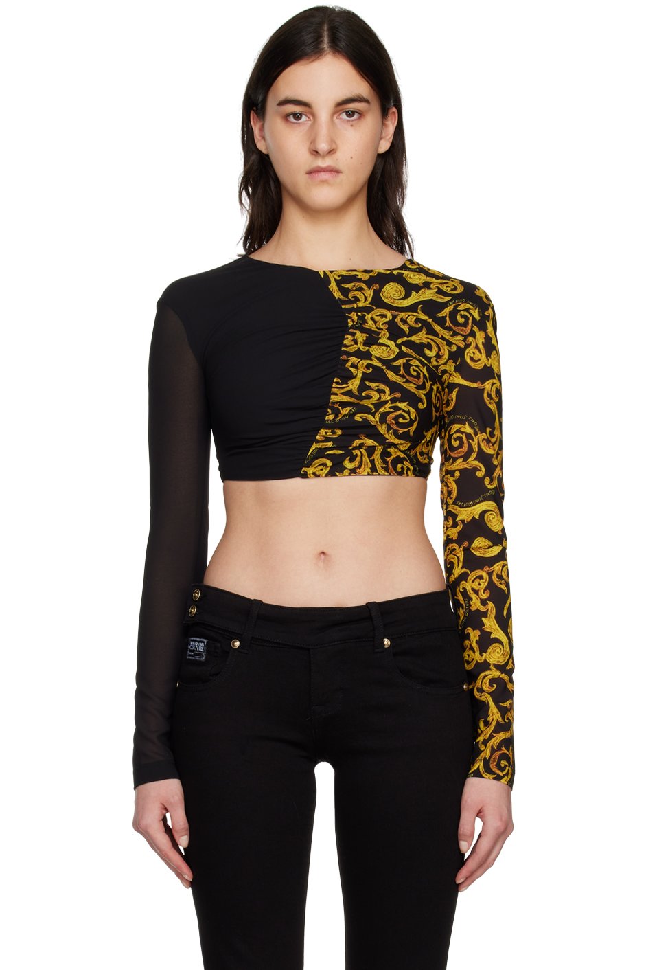 Versace Jeans Couture - Chemisier écourté noir et jaune