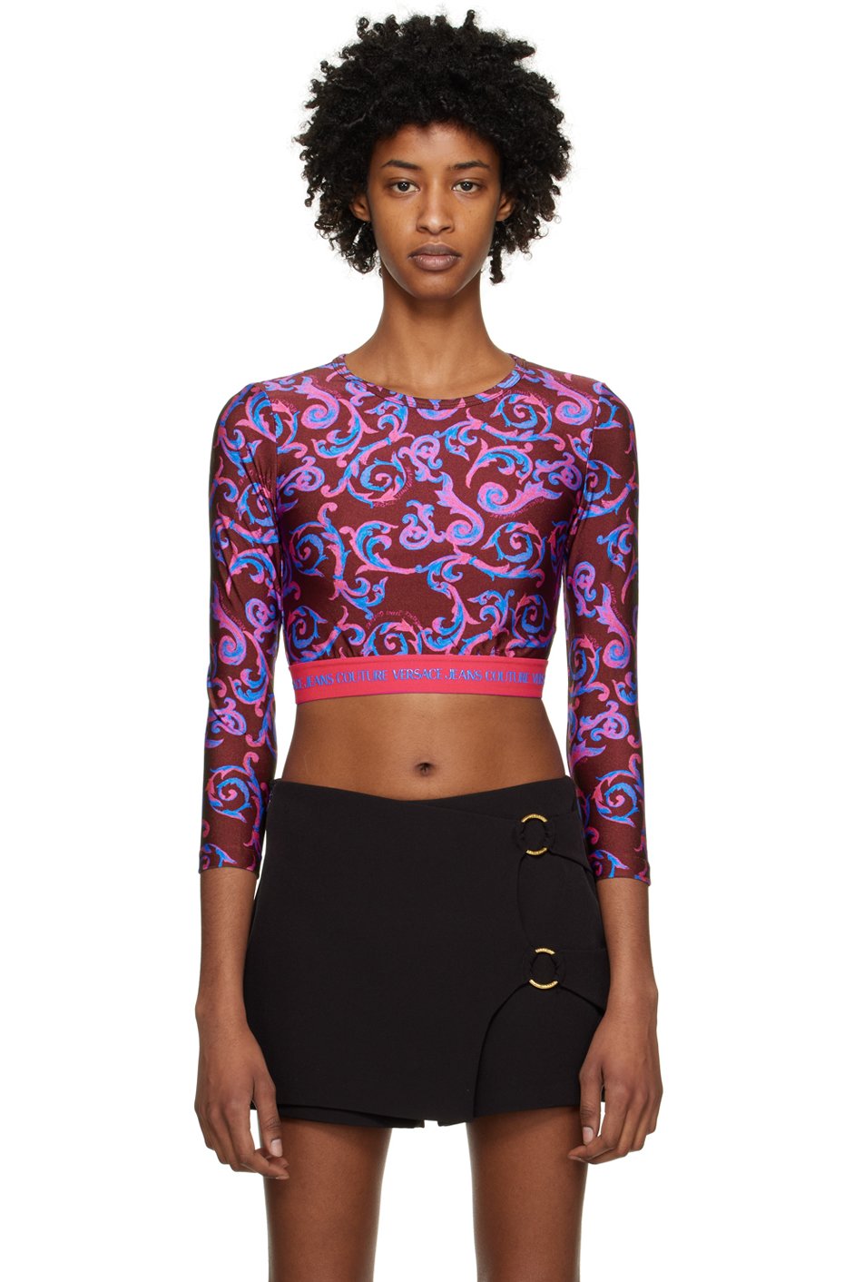 Versace Jeans Couture - T-shirt à manches longues rose à motif