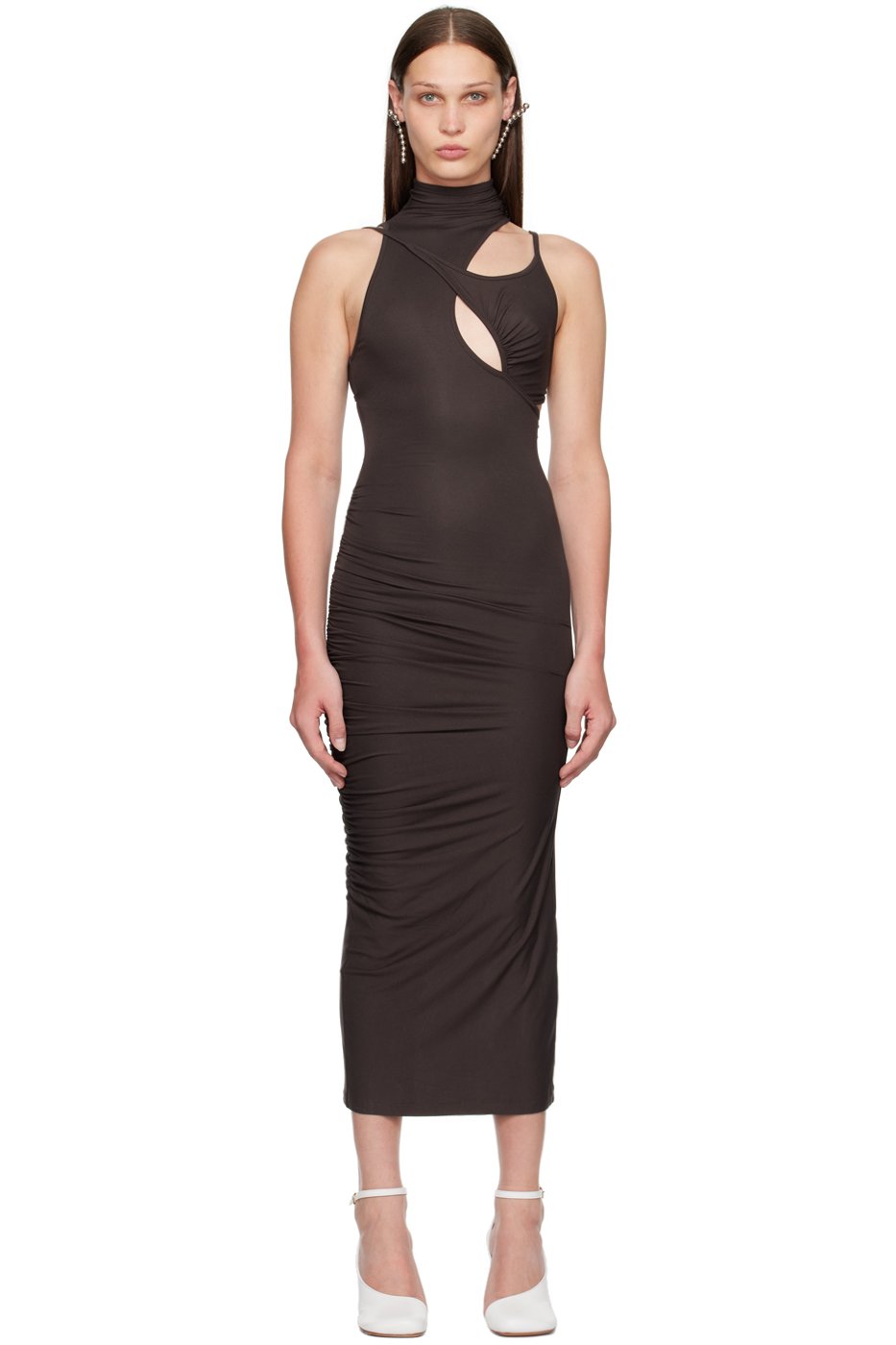 SELASI - Robe longue brune à attaches à nouer