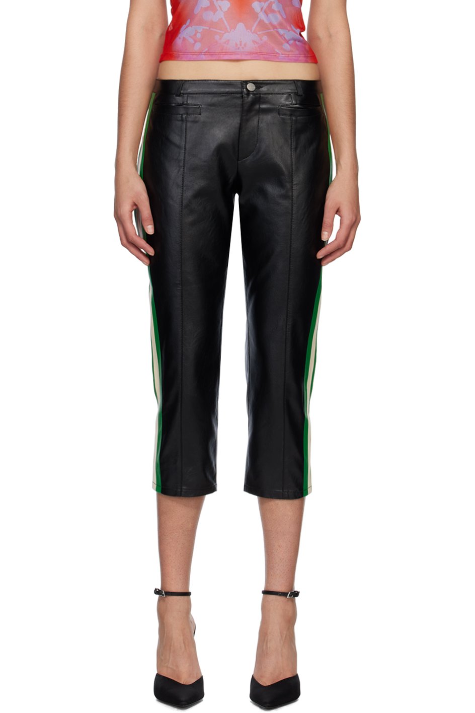 Miaou - Pantalon capri noir en cuir synthétique