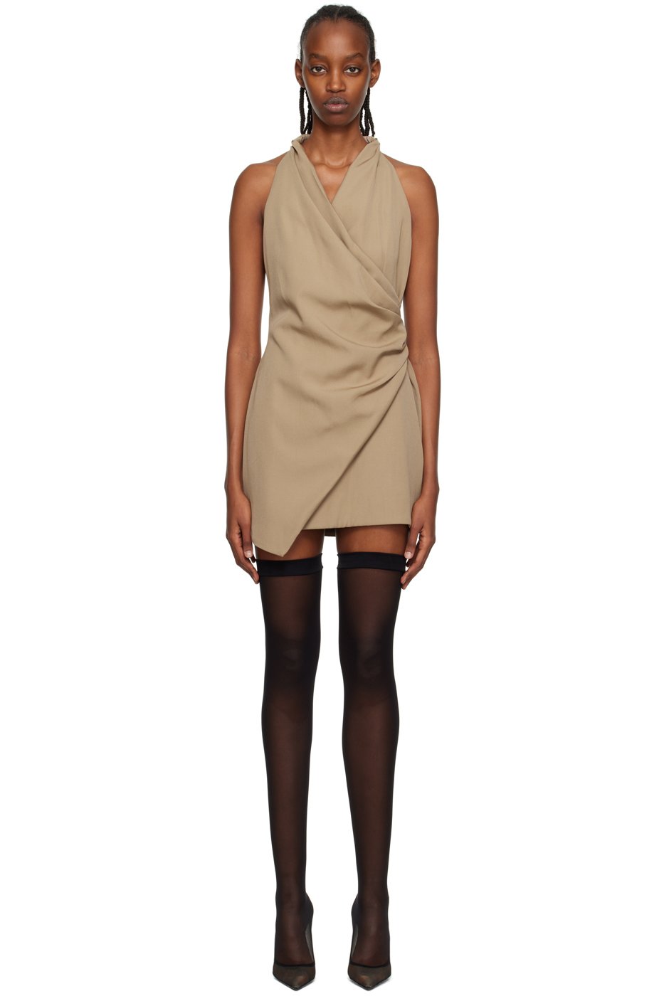 Balmain - Robe courte taupe à effet drapé