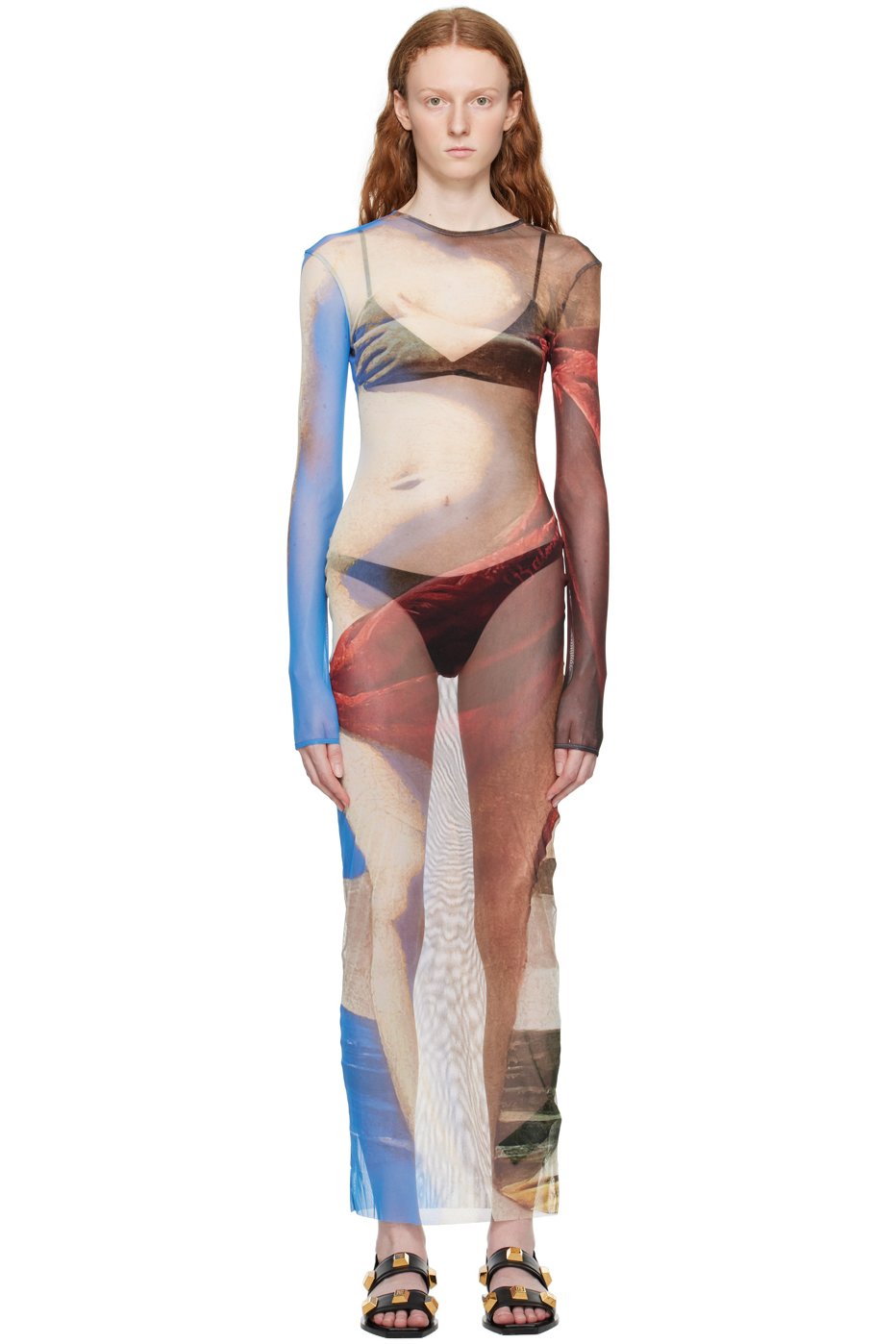 Balmain - Robe longue beige à image trompe l'œil