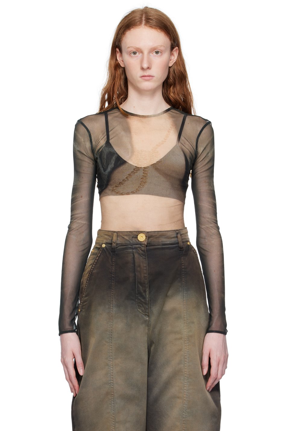 BALMAIN: Black Printed Long Sleeve T-Shirt | SSENSE