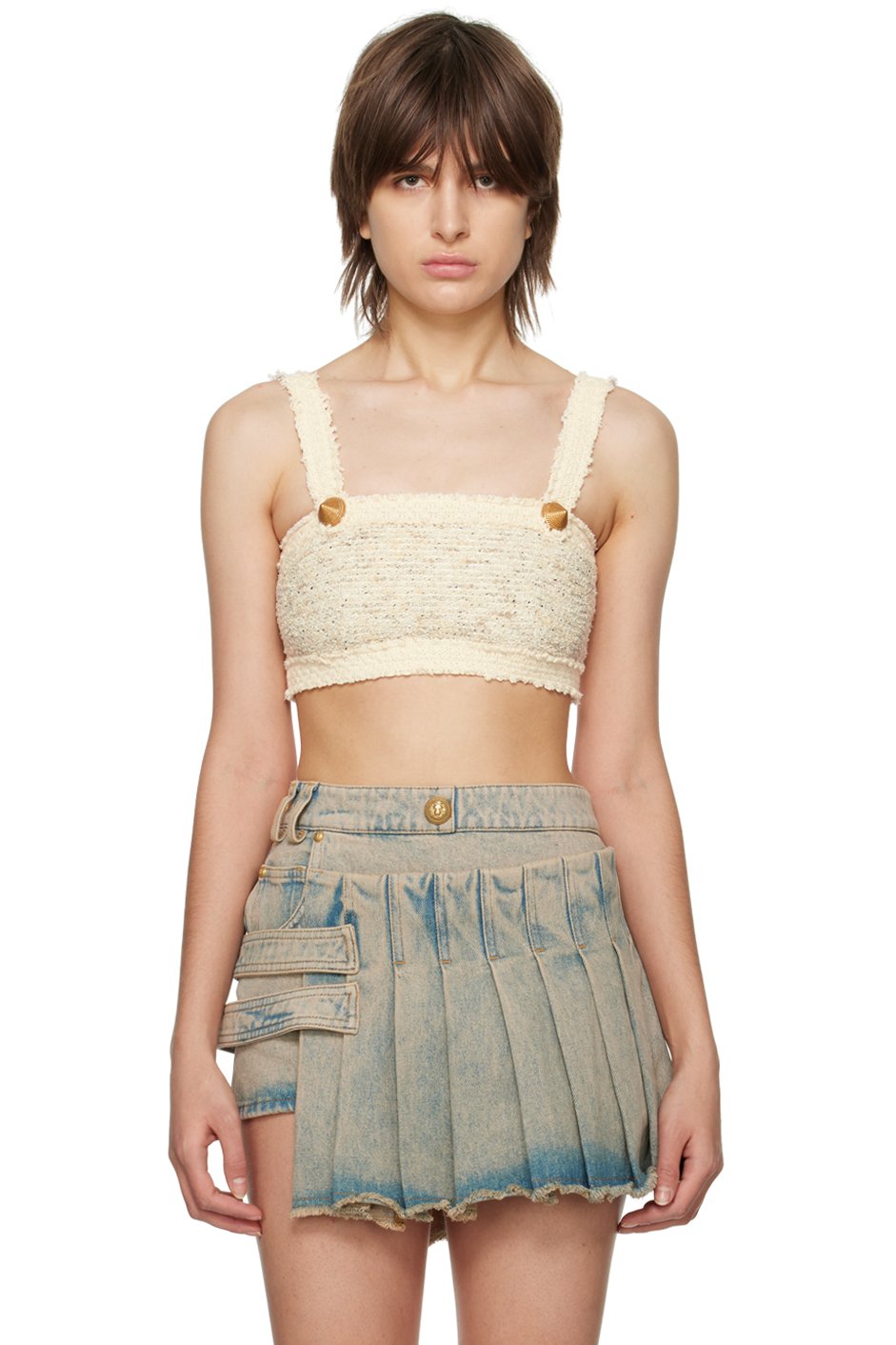Balmain - Débardeur beige à ourlet écourté