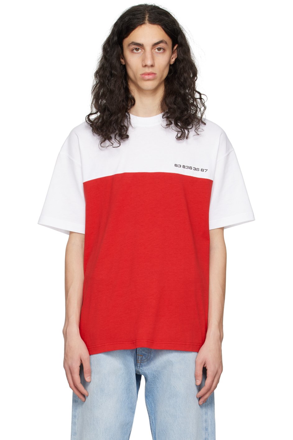 VTMNTS - レッド＆ホワイト カラーブロック Tシャツ