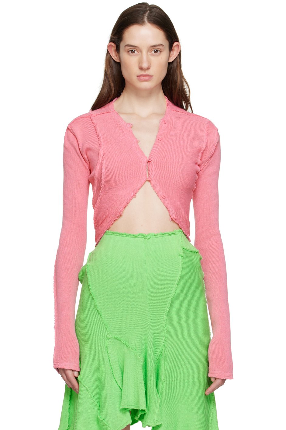 Talia Byre - Cardigan rose à bords bruts