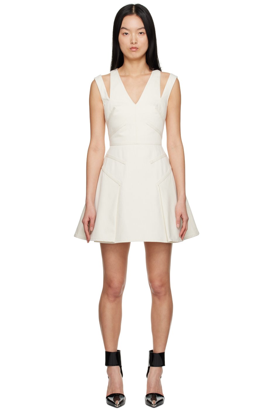 McQueen - Robe courte blanc cassé en denim à panneaux