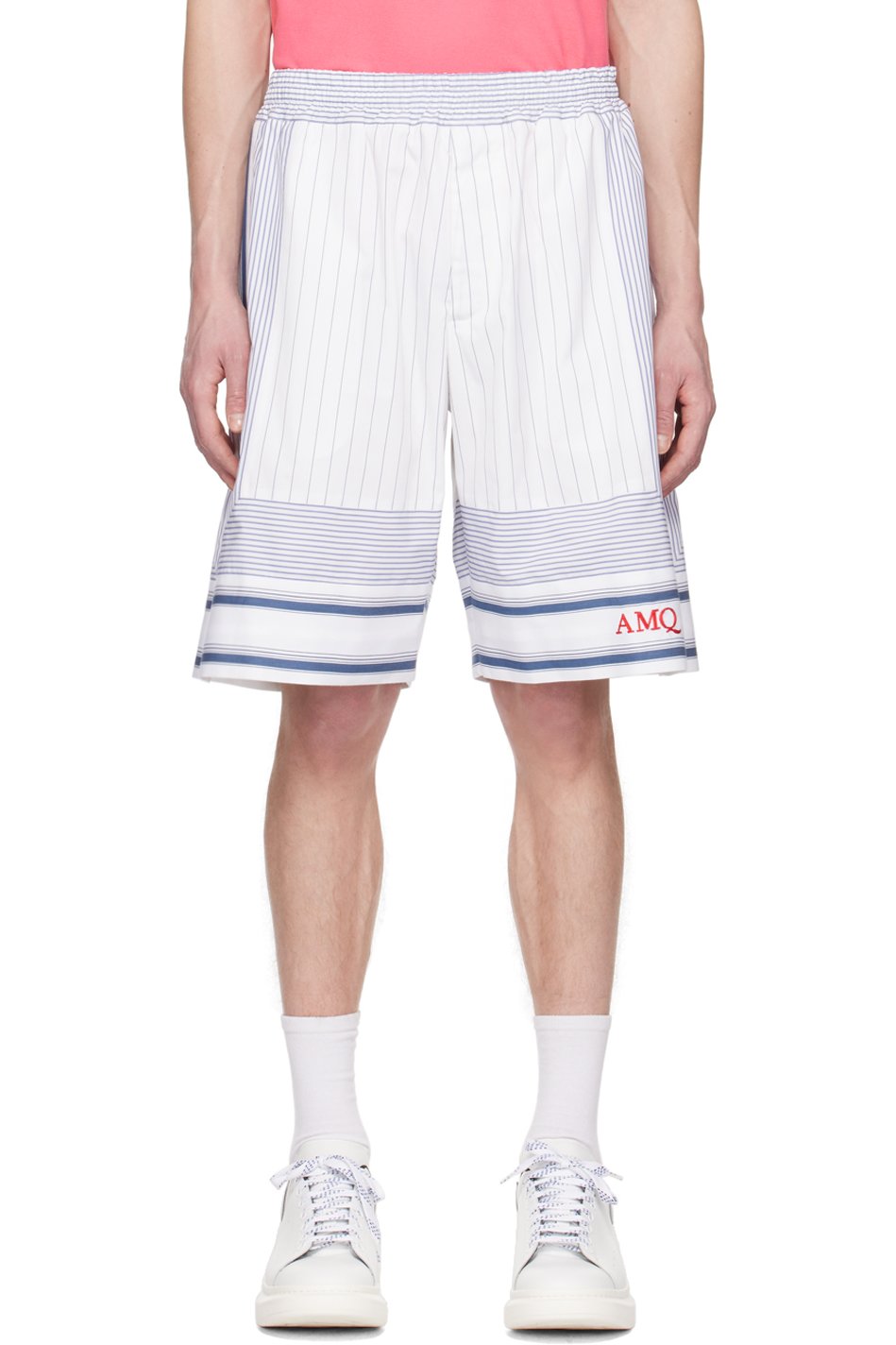 McQueen - White & Blue Striped Shorts