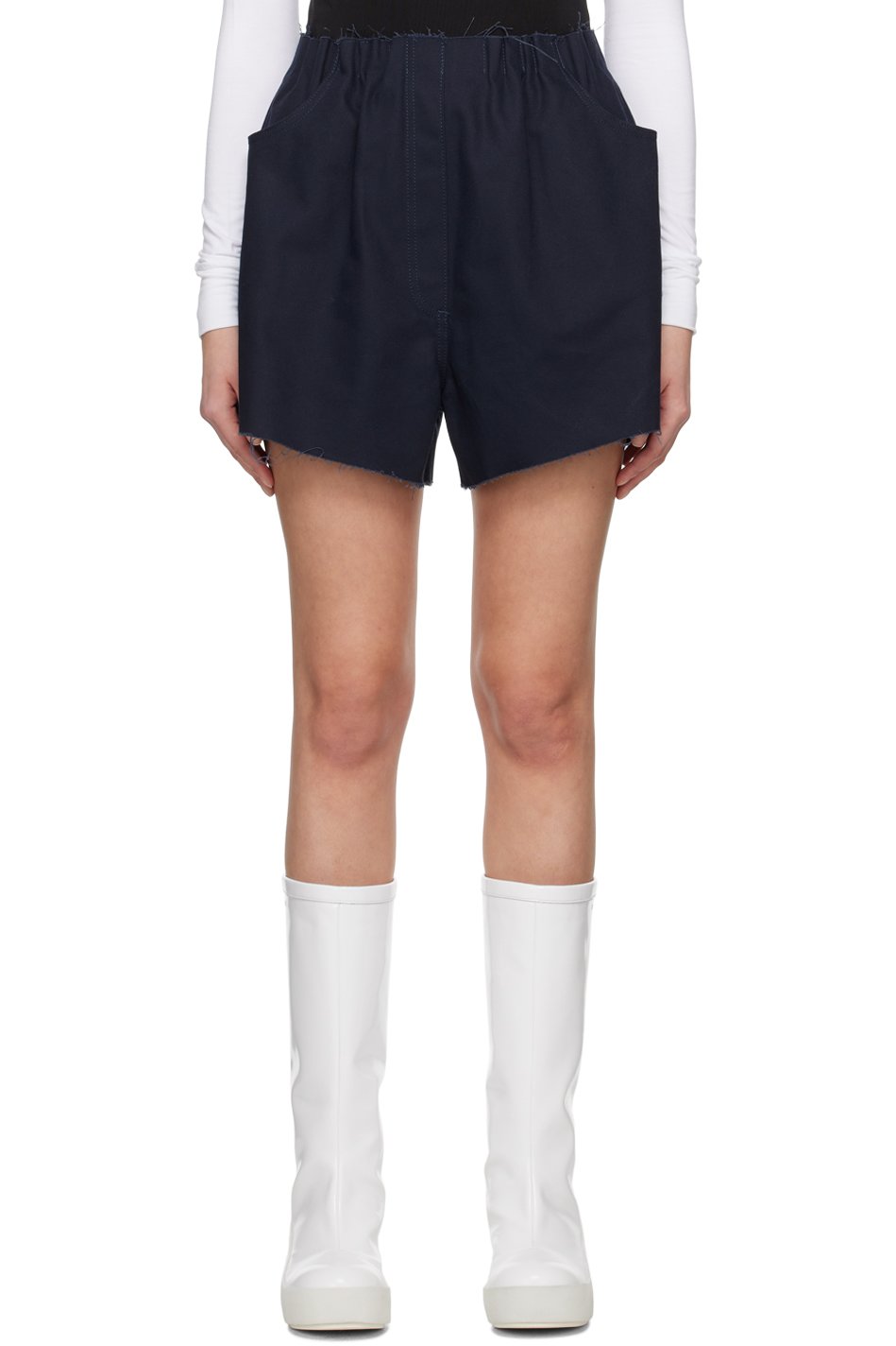 Raf Simons - Short bleu marine à bords bruts