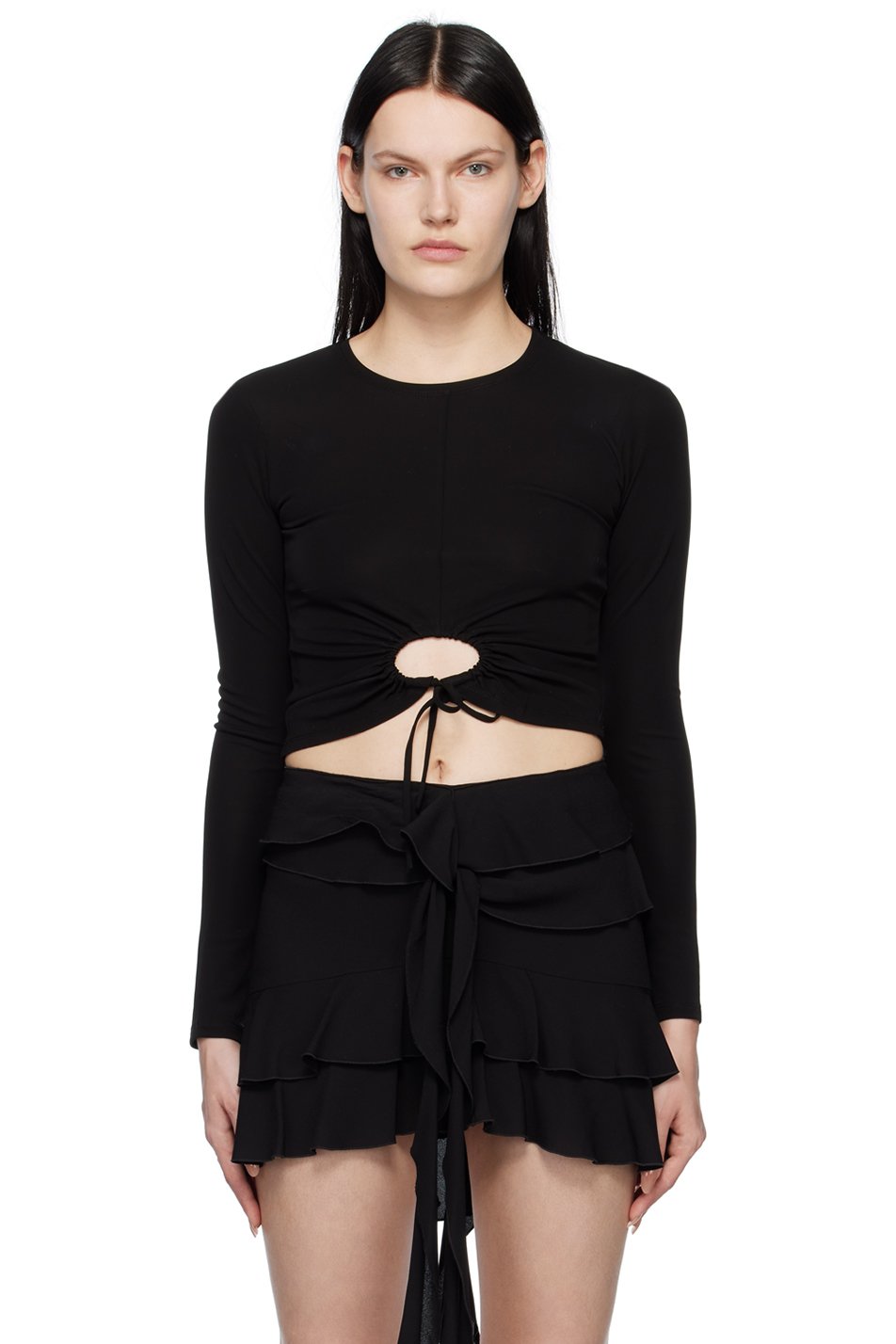 Proenza Schouler - T-shirt à manches longues noir à cordon coulissant - Proenza Schouler White Label