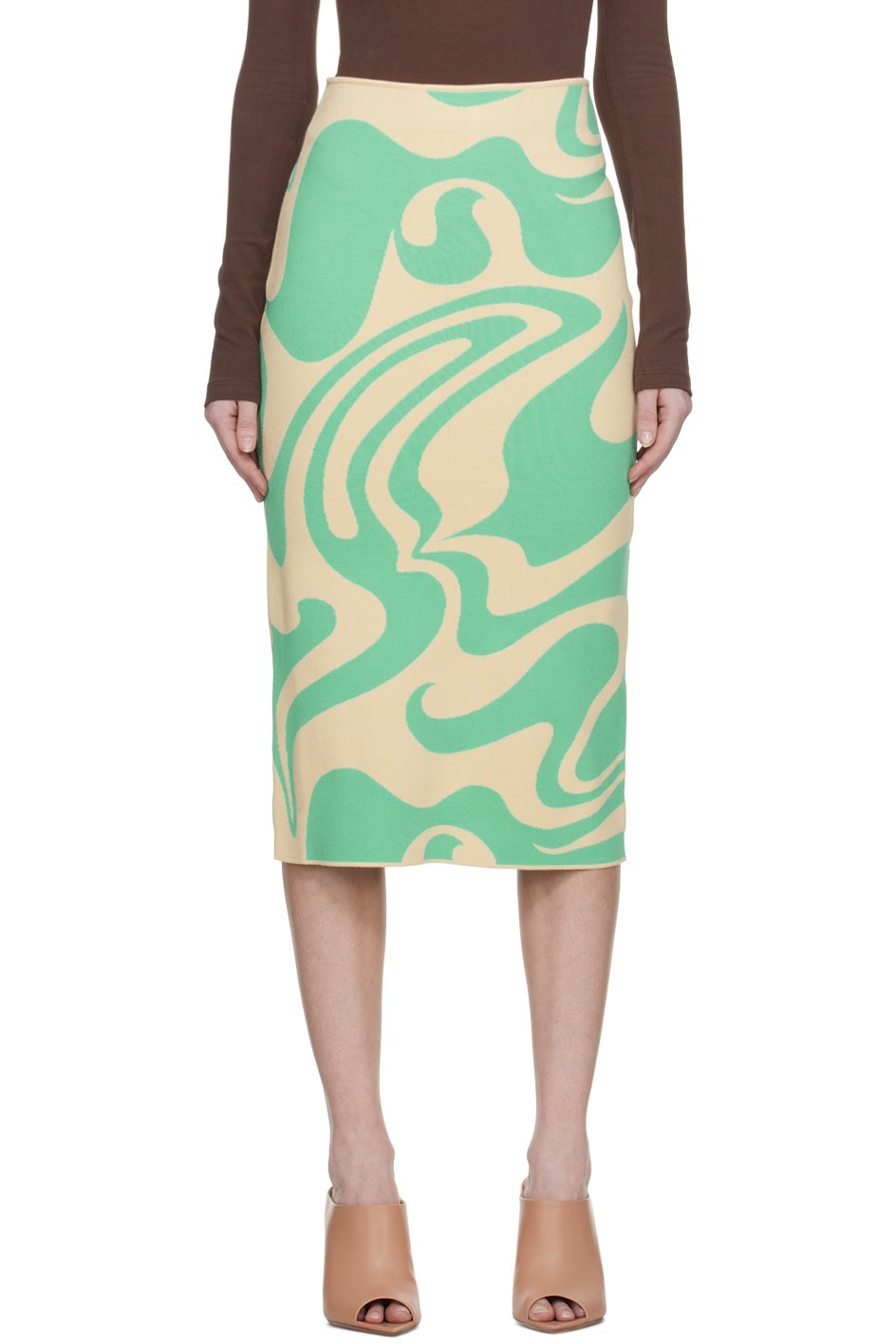 Sportmax - Jupe midi Sax vert et beige