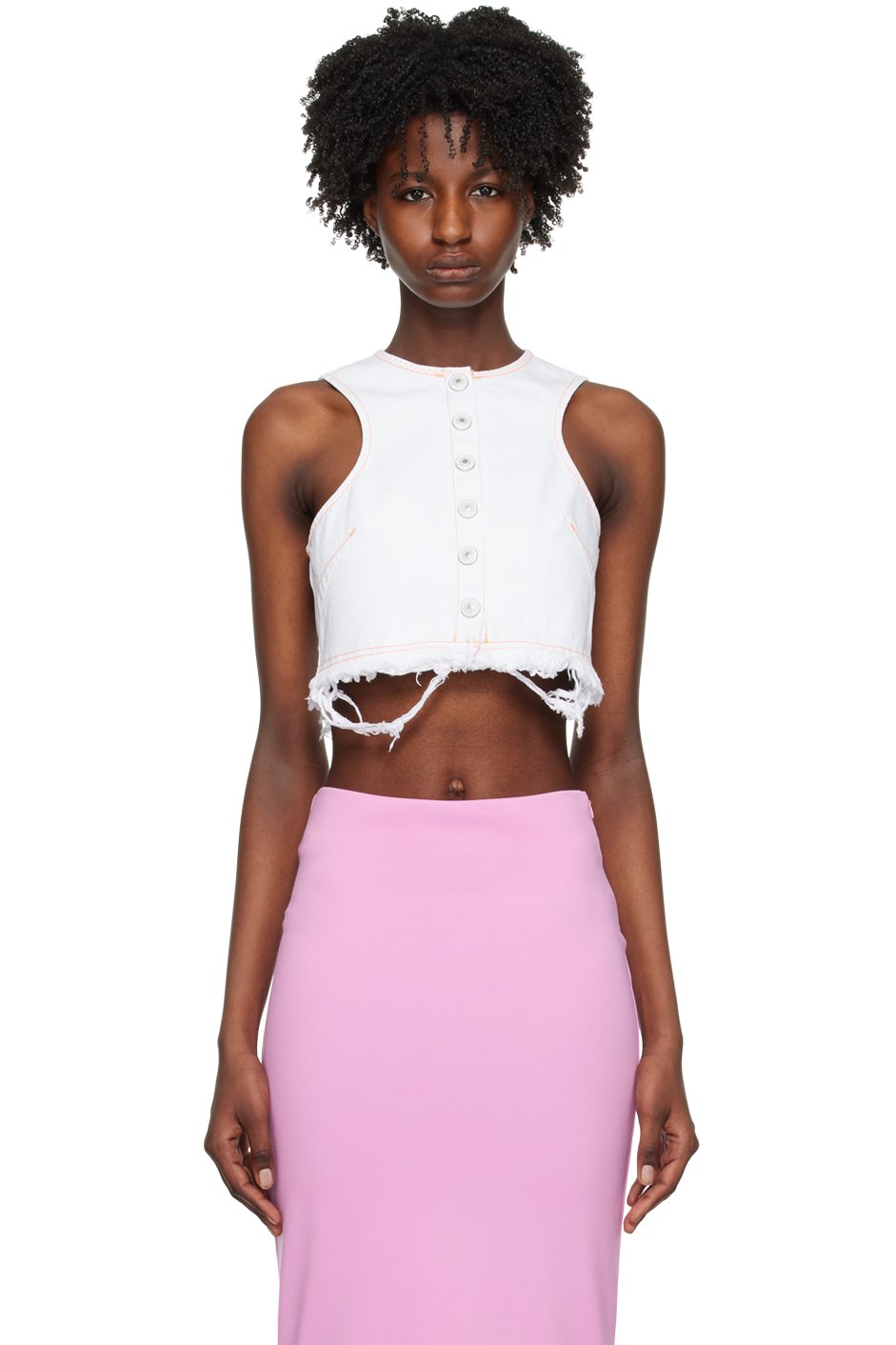 Sportmax - Débardeur blanc en denim à boutons