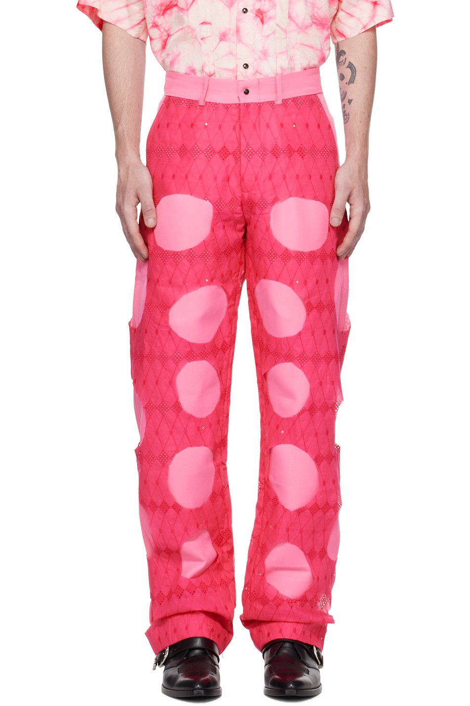 Tokyo James - Pink Lace Cutout Trousers