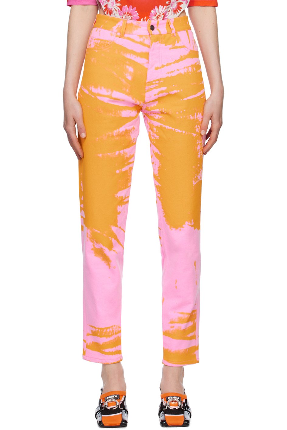 AGR - Jean rose et orange à motif imprimé