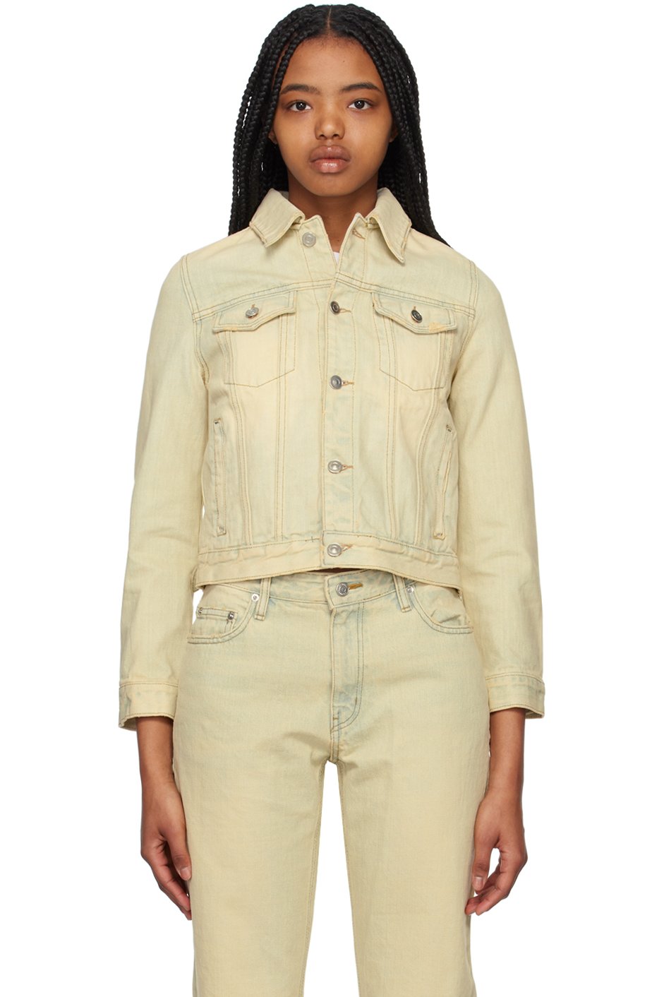 We11done - Blouson beige en denim à effet délavé