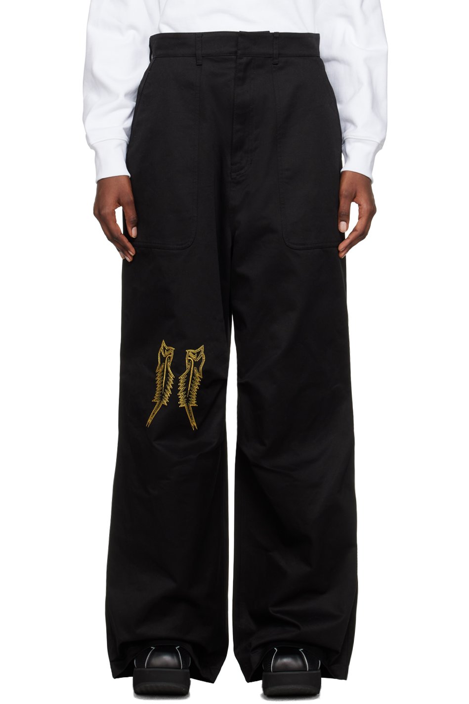 We11done - Pantalon noir à image brodée