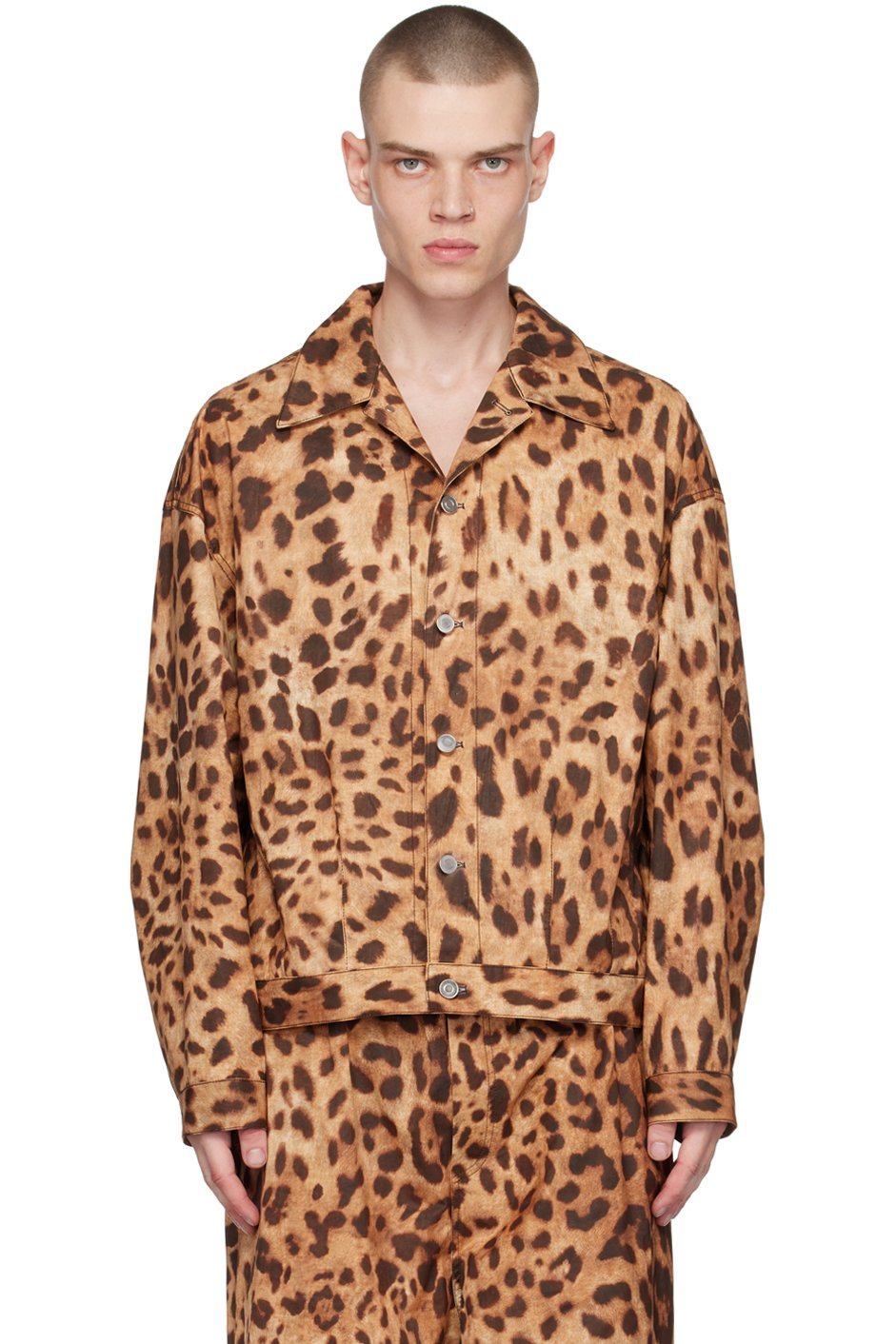 We11done - Blouson brun et brun clair à motif léopard imprimé