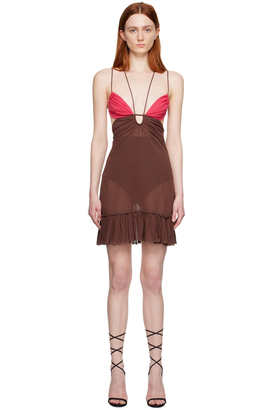 Nensi Dojaka - Robe courte brun et rose à volants