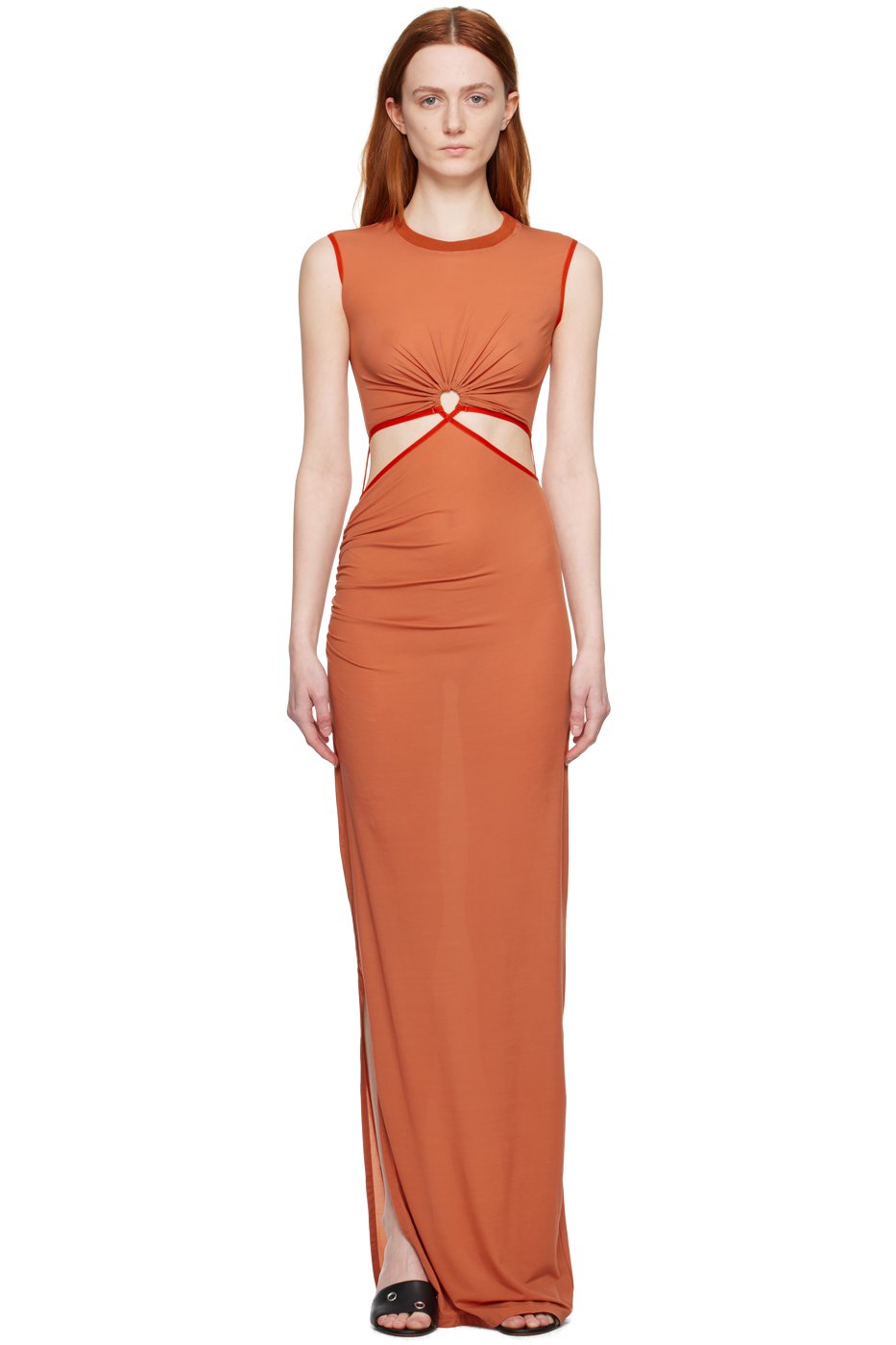Nensi Dojaka - Robe longue orange à effet ruché