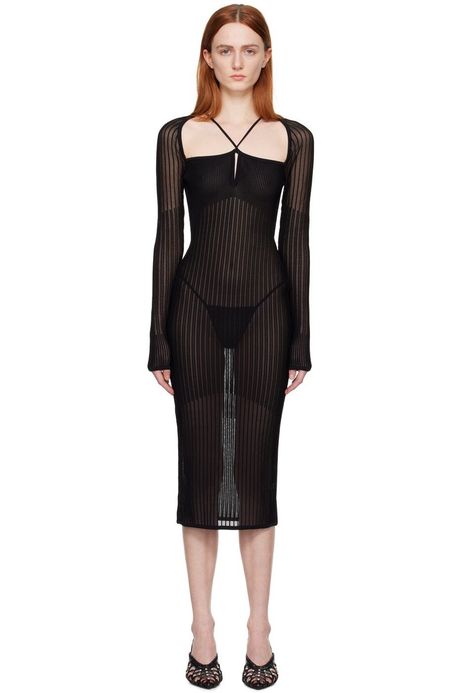 Nensi Dojaka - Robe midi noire à dos ouvert