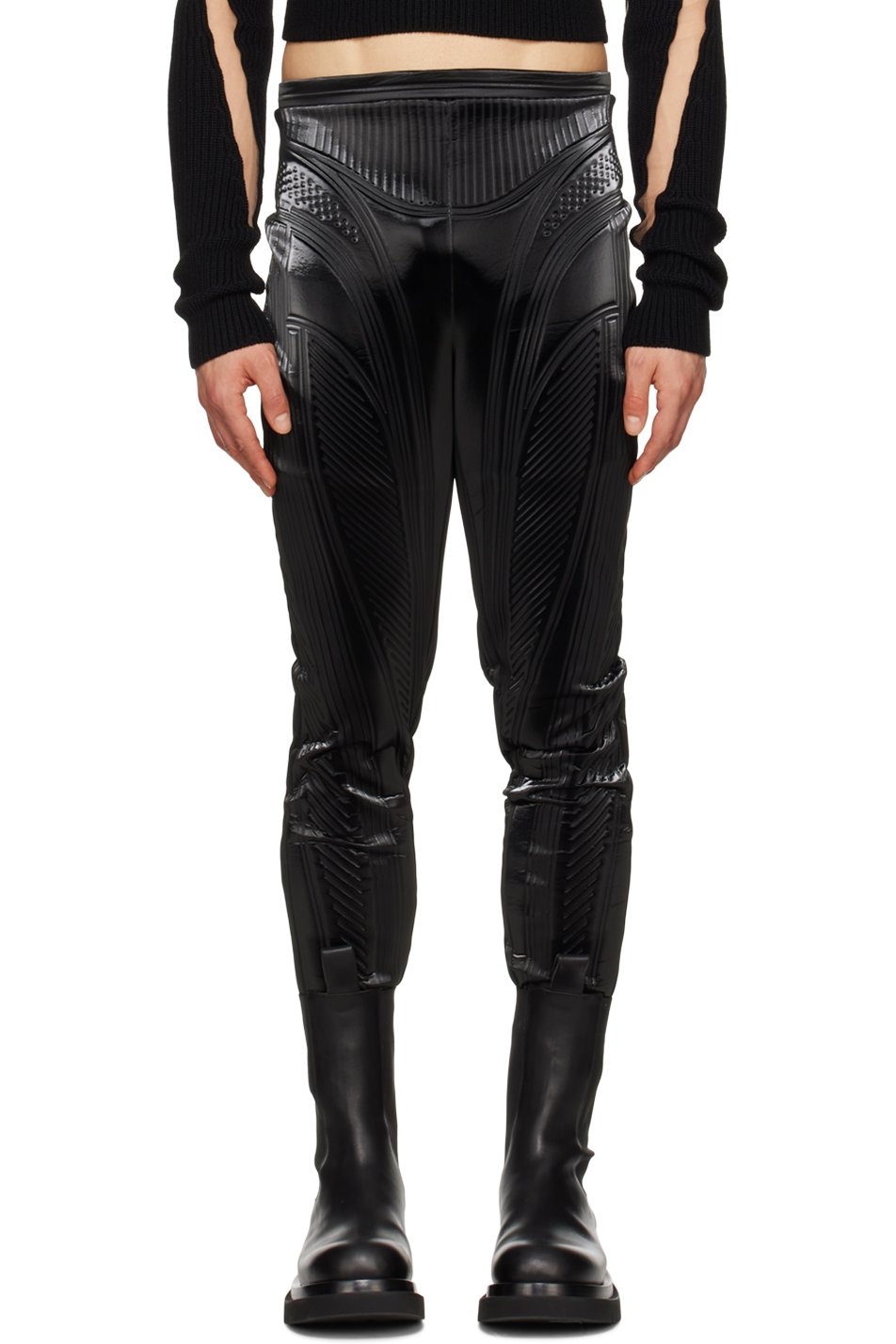 Mugler - Pantalon noir à motif et logo gaufrés