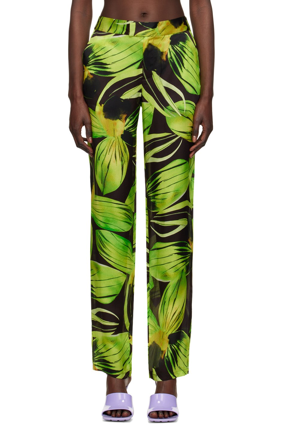 Louisa Ballou - Pantalon vert à motif fleuri