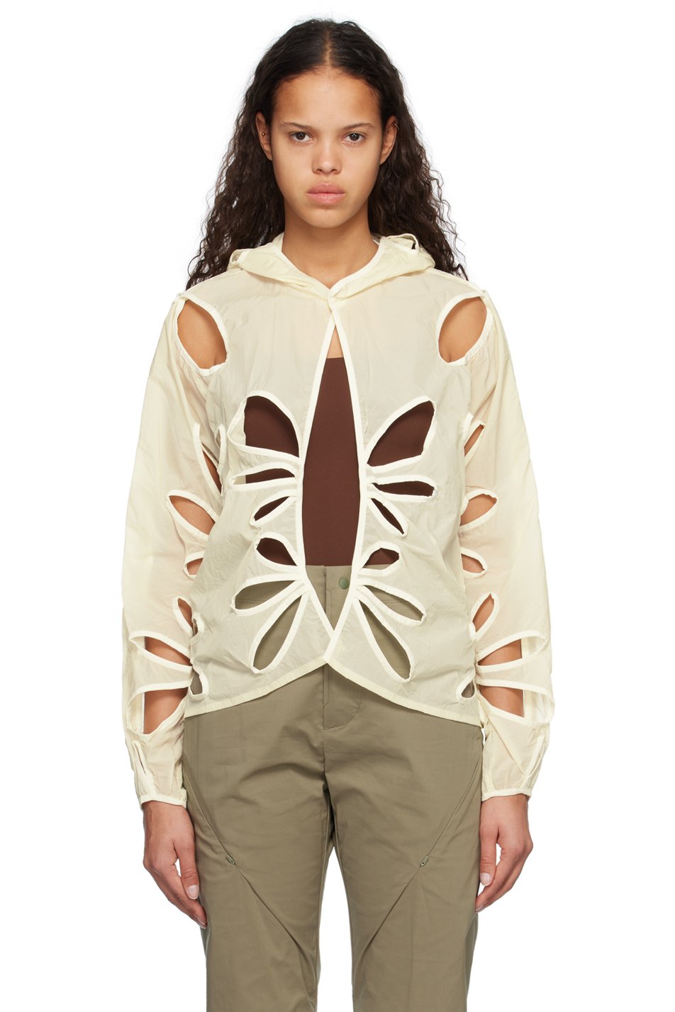 POST ARCHIVE FACTION (PAF) - Blouson blanc cassé à découpes