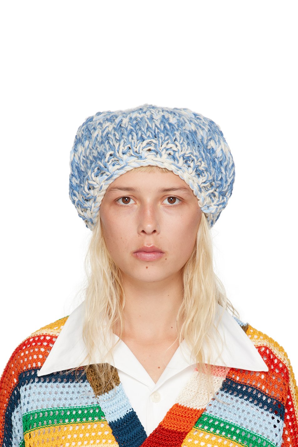 Nicholas Daley - Bonnet bleu et blanc cassé en tricot côtelé