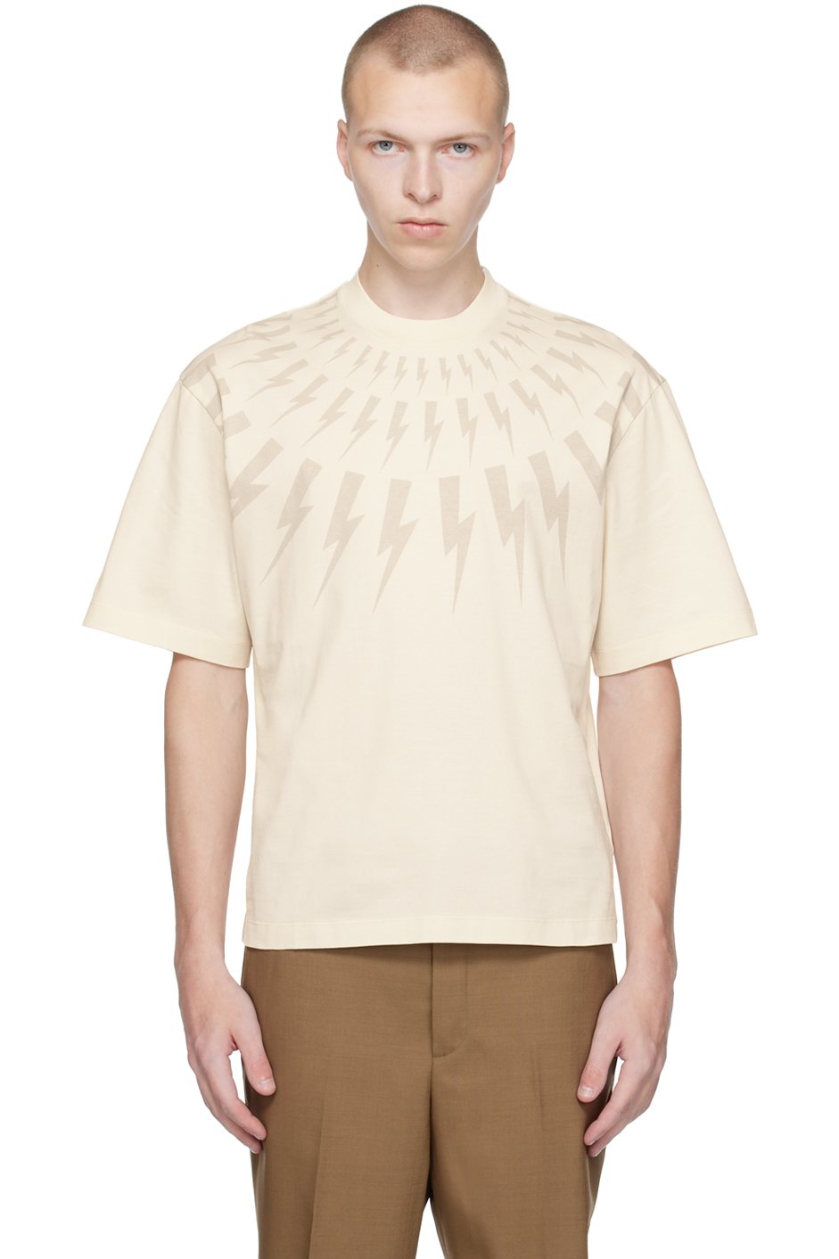 Neil Barrett - T-shirt Fair Isle blanc cassé à motif graphique