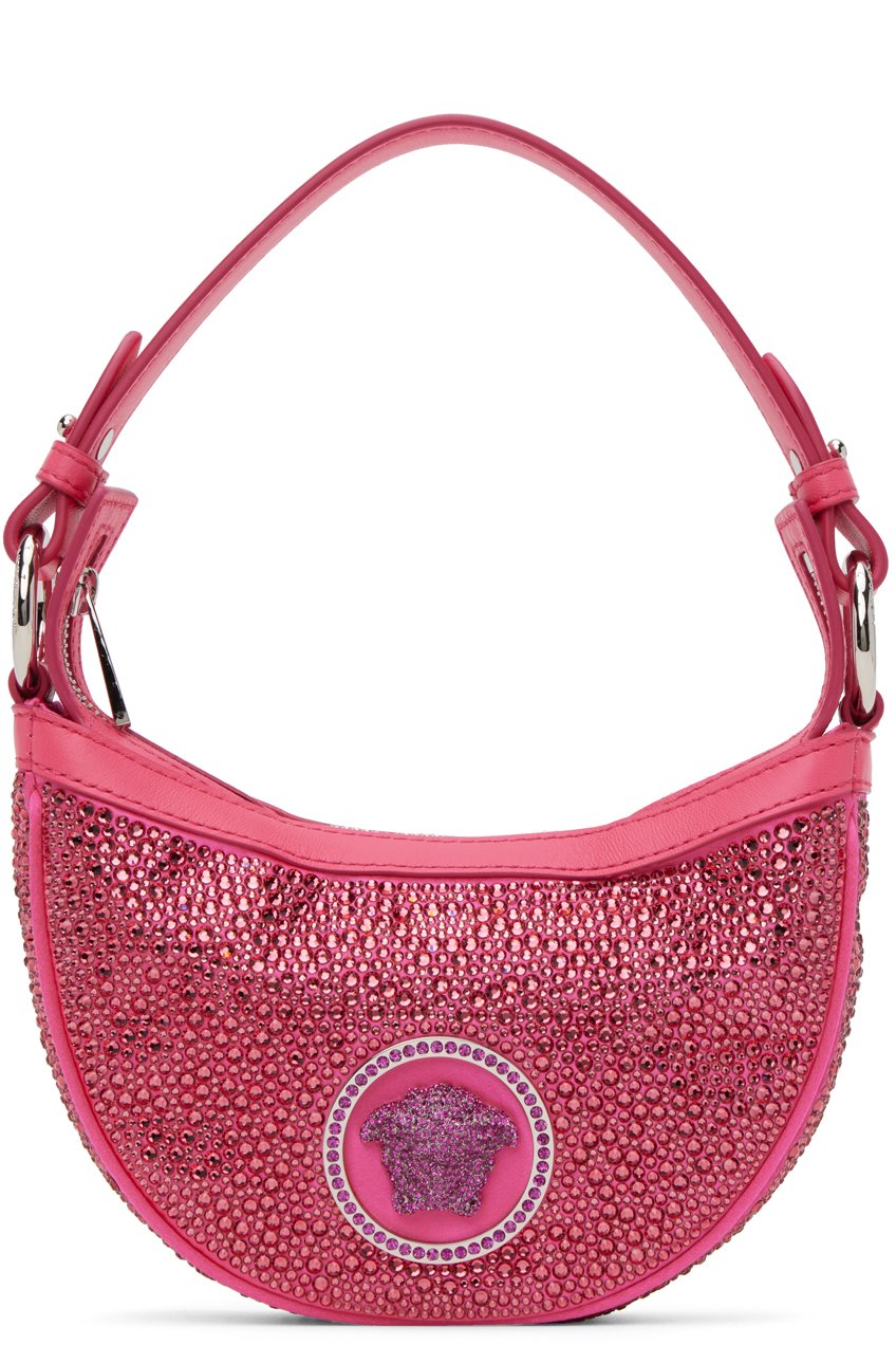 Versace - Mini sac Repeat rose à pierres du Rhin
